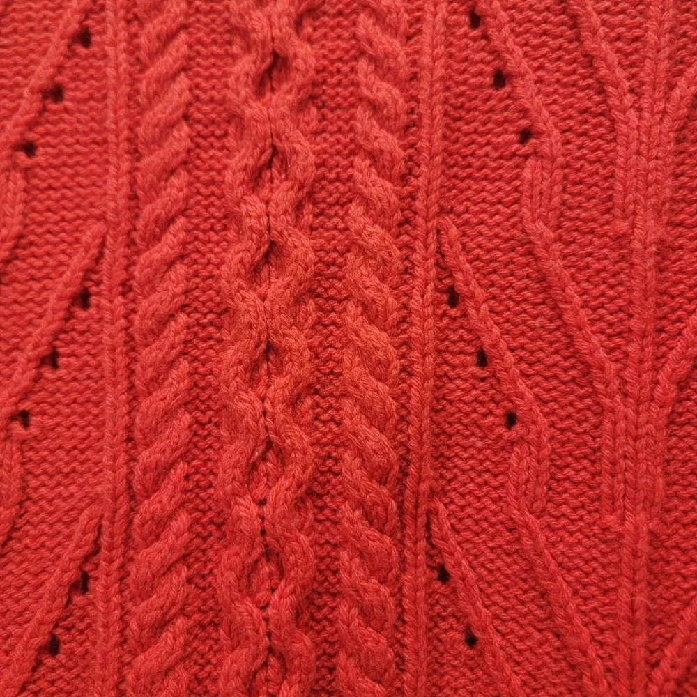 J. Crew Lambs Wool Blend Pointelle Cable Front‎ Red Sweater Women's Large